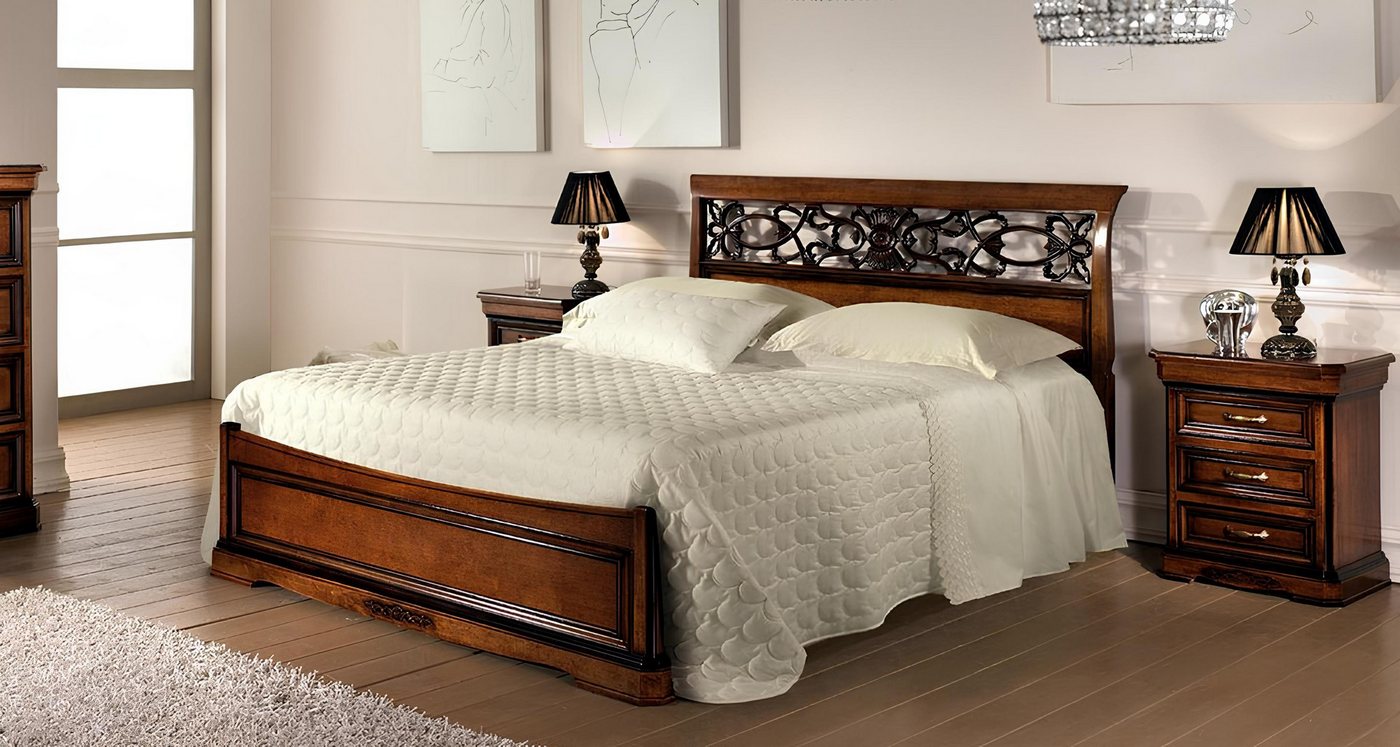 JVmoebel Schlafzimmer-Set Schlafzimmer Set: Bett mit 2 Nachttischen aus Holz, Made in Italy von JVmoebel