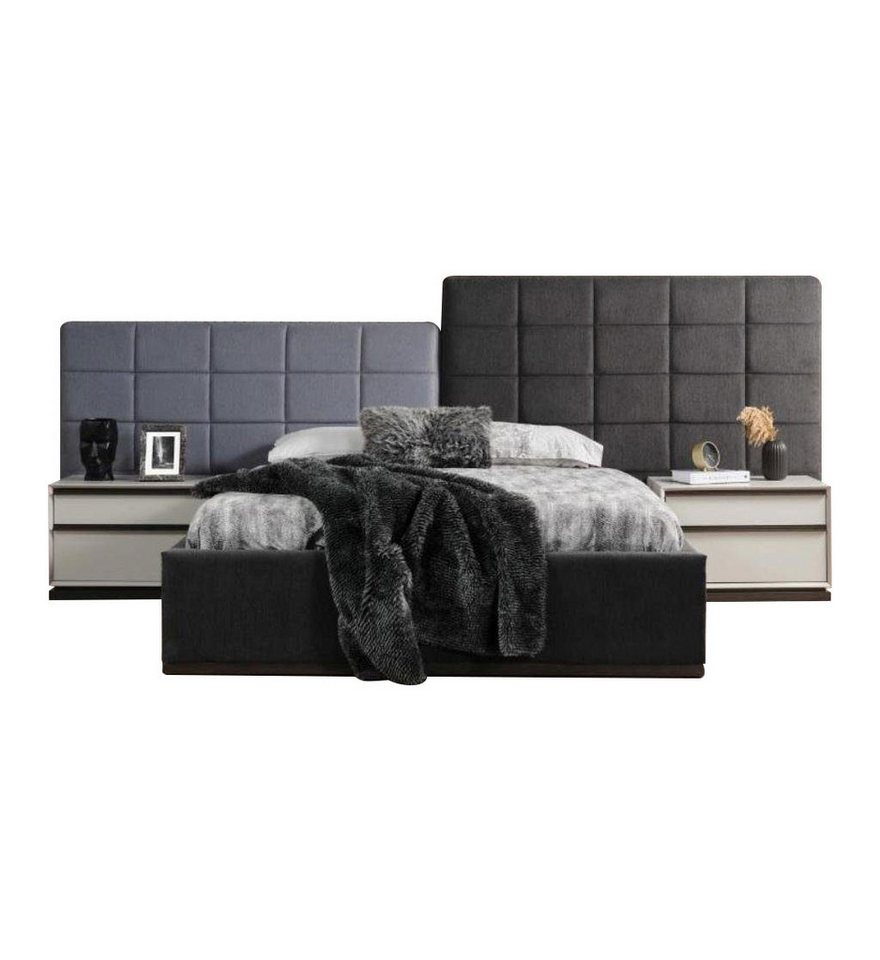 JVmoebel Schlafzimmer-Set Schlafzimmerbett Garnitur Doppelbett Bett Nachttische 3tlg Grau Modern, (3-St., Bett, 2x Nachttische), Made in Europa von JVmoebel