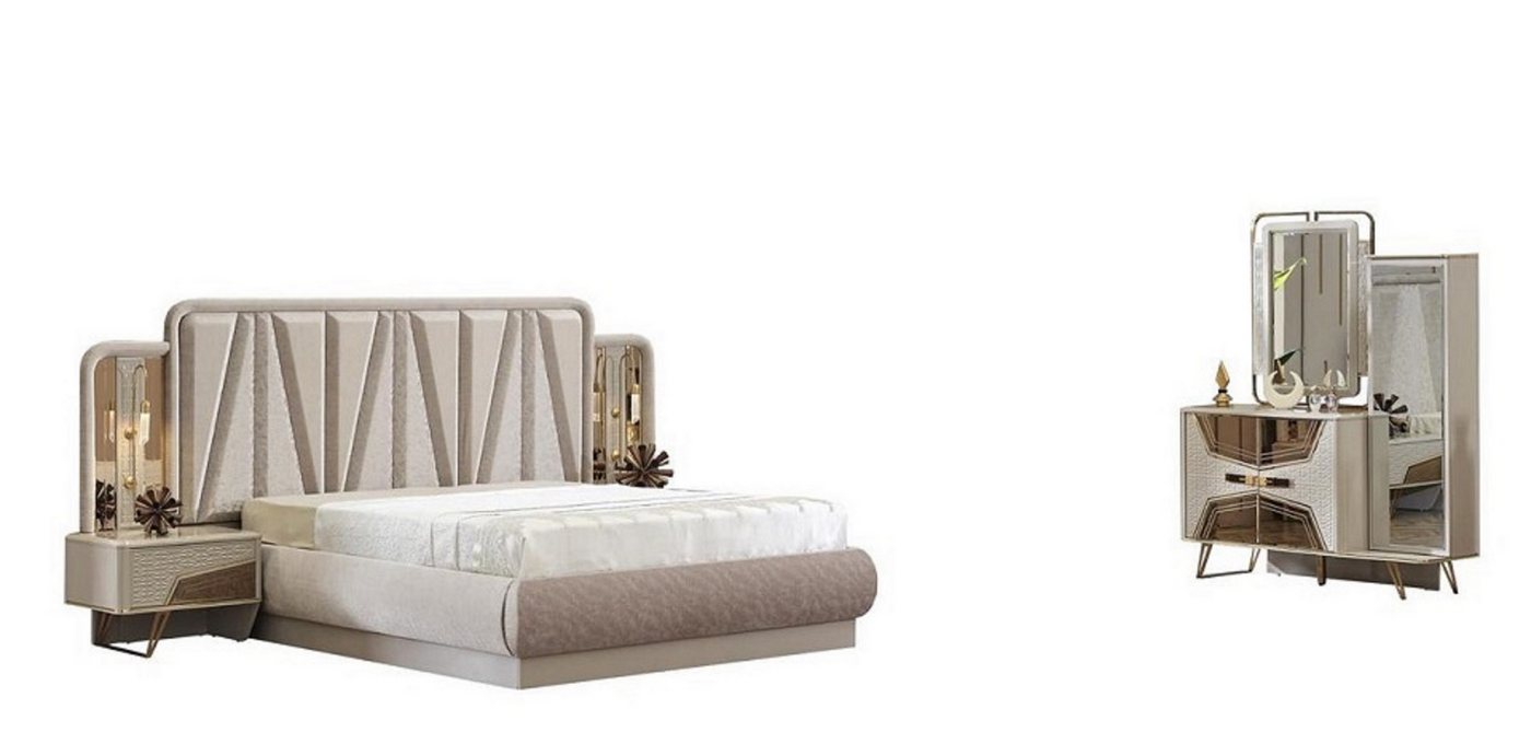JVmoebel Schlafzimmer-Set Schlafzimmermöbel Bett Schminktisch Einrichtung Set Nachttisch, (5-tlg., Bett + 2x Nachttische + Schminktisch mit Spiegel), Made in Europa von JVmoebel