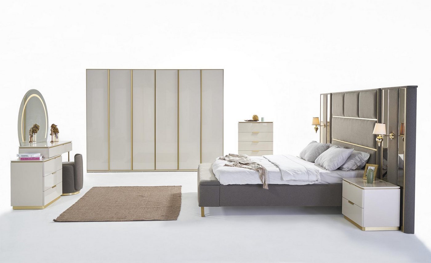 JVmoebel Schlafzimmer-Set Schlafzimmermöbel Set Beige und Gold – 7-teiliges Ensemble, Made in Europa JVmoebel Schlafzimmer-Set Schlafzimmermöbel Set Beige und Gold – 7-teiliges Ensemble, Made in Europa von JVmoebel