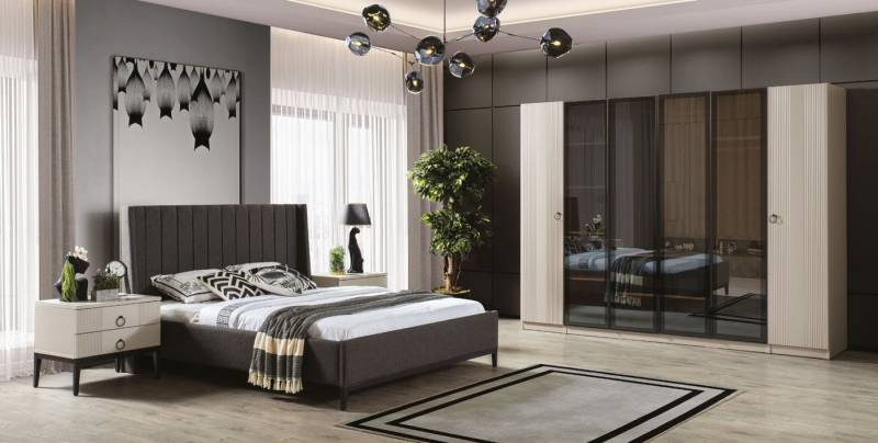 JVmoebel Schlafzimmer-Set Schlafzimmermöbel Set mit Bett, 2 Nachttischen & Kleiderschrank, (4-tlg., 1x Bett + 2x Nachttische + 1x Kleiderschrank), Made in Europa von JVmoebel