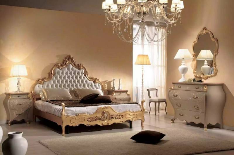 JVmoebel Schlafzimmer-Set Schlafzimmermöbel Set mit Bett, Nachttischen, Kommode und Spiegel, (5-tlg., Nur Bett + 2x Nachttische + Kommode + Spiegel), Made in Europa von JVmoebel