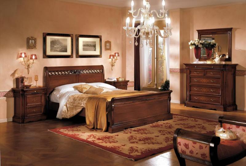 JVmoebel Schlafzimmer-Set Schlafzimmermöbel Set: Bett, 2 Nachttische, Kommode mit Spiegel, Braun, Made in Italy JVmoebel Schlafzimmer-Set Schlafzimmermöbel Set: Bett, 2 Nachttische, Kommode mit Spiegel, Braun, Made in Italy von JVmoebel