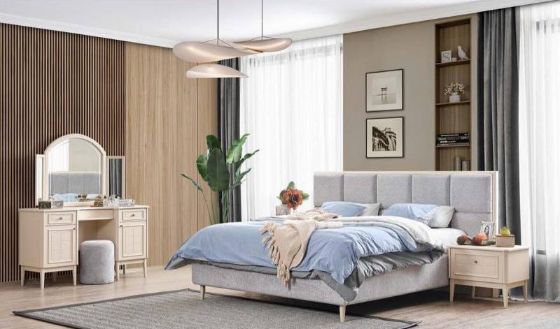 JVmoebel Komplettschlafzimmer Schlafzimmermöbel Set: Bett, 2 Nachttische, Schminktisch Neu, (4-tlg., Bett/2x Nachttische/Schminktisch), Made in Europa von JVmoebel