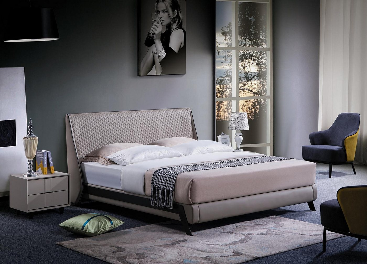 JVmoebel Schlafzimmer-Set Schlafzimmermöbel Set: Bett mit 2 Nachttischen in Grau, Made in Europa JVmoebel Schlafzimmer-Set Schlafzimmermöbel Set: Bett mit 2 Nachttischen in Grau, Made in Europa von JVmoebel