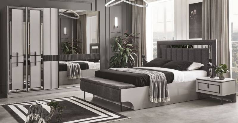 JVmoebel Schlafzimmer-Set Schlafzimmermöbel Set: Bett mit 2 Nachttischen & Kleiderschrank, (4-tlg., 1x Bett + 2x Nachttische + 1x Kleiderschrank), Made in Europa von JVmoebel