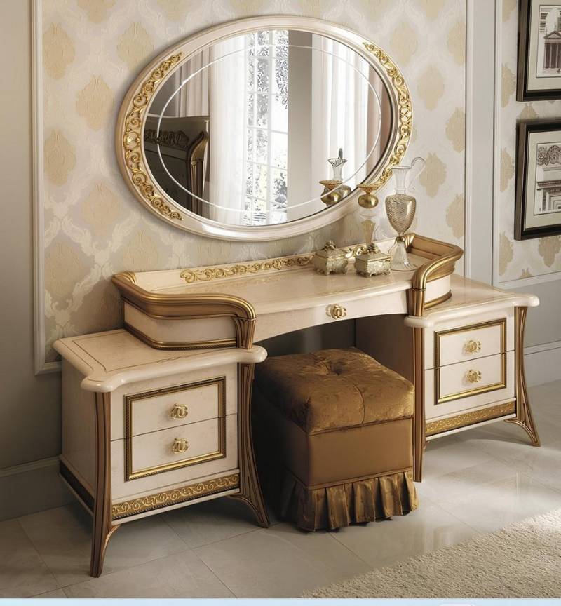 JVmoebel Schlafzimmer-Set Schminktisch Spiegel Komplett Set Kommode Schlafzimmer Neu 3tlg., Made in Europa von JVmoebel