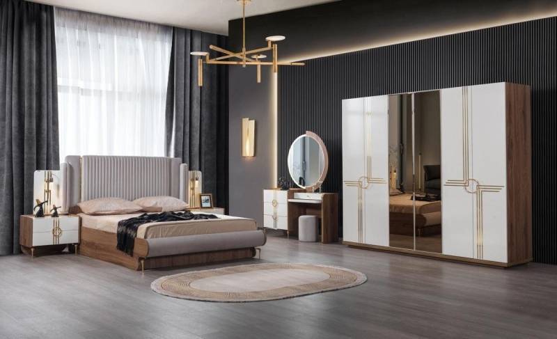 JVmoebel Schlafzimmer-Set Set Bett 2x Nachttisch Kleiderschrank Design Luxus 5tlg Neu, (5-tlg), Made in Europa von JVmoebel