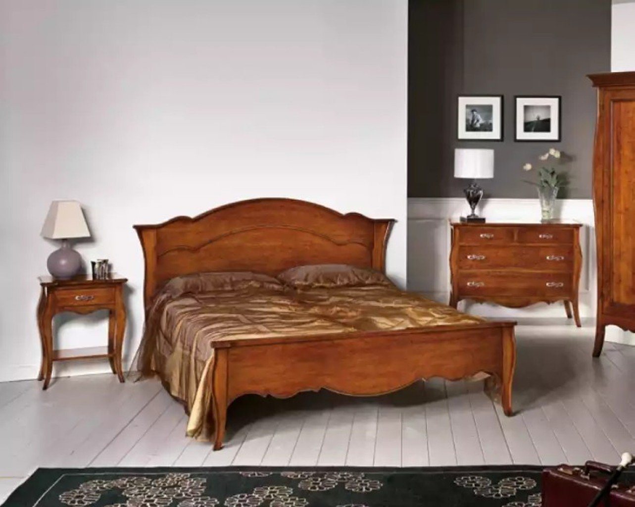 JVmoebel Schlafzimmer-Set Set Schlafzimmer Holz Nachttisch Klassischer Bett Luxus Möbel, (2-St., 1x Bett + 1x Nachttisch ohne Kommode), Made in Europa von JVmoebel