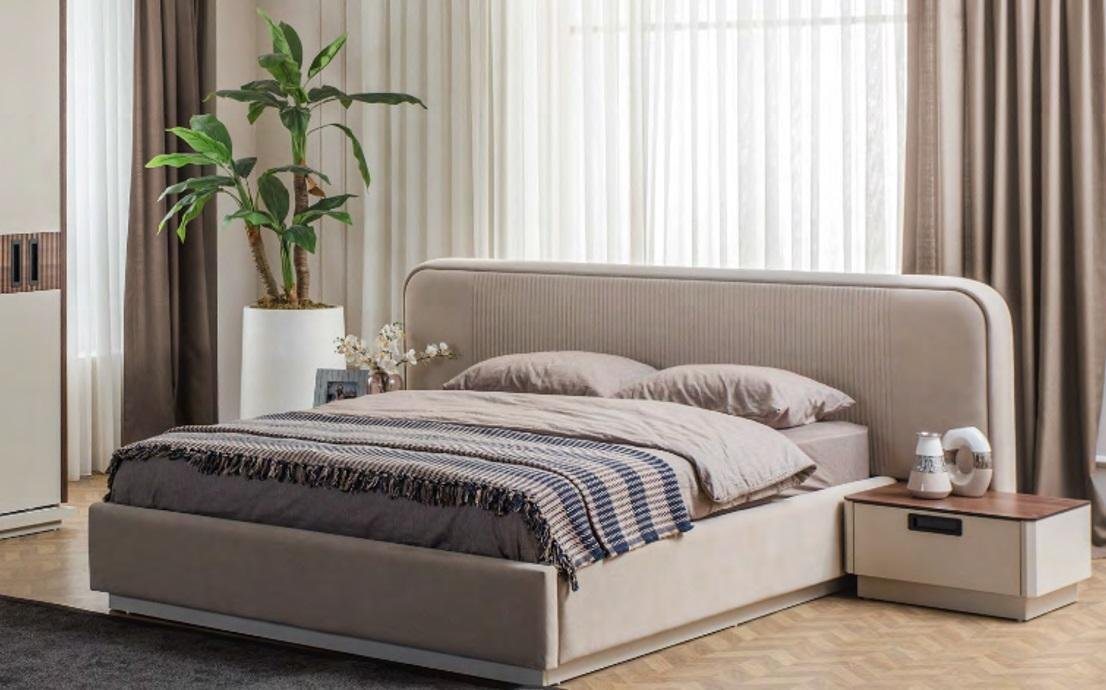 JVmoebel Schlafzimmer-Set Stilvolle Schlafzimmer Möbel Polster Doppelbett 2x Nachttische, (3-St., Bett / 2x Nachttische), Made in Europa von JVmoebel