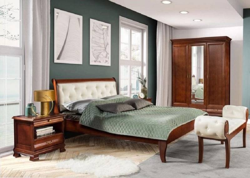 JVmoebel Schlafzimmer-Set Stilvoller Bett Chesterfield 2x Nachttische Möbel Kleiderschrank, (5-tlg., 5tlg Schlafzimmer Set (Bett + 2x Nachttische + Bank + Kleiderschrank), Made in Europa von JVmoebel