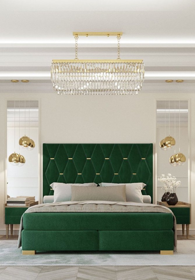 JVmoebel Schlafzimmer-Set Stilvolles Grünes Schlafzimmer Doppelbett Bettgestell Holz Nachttische, (3-St., 1x Bett + 2x Nachttische), Made in Europa von JVmoebel