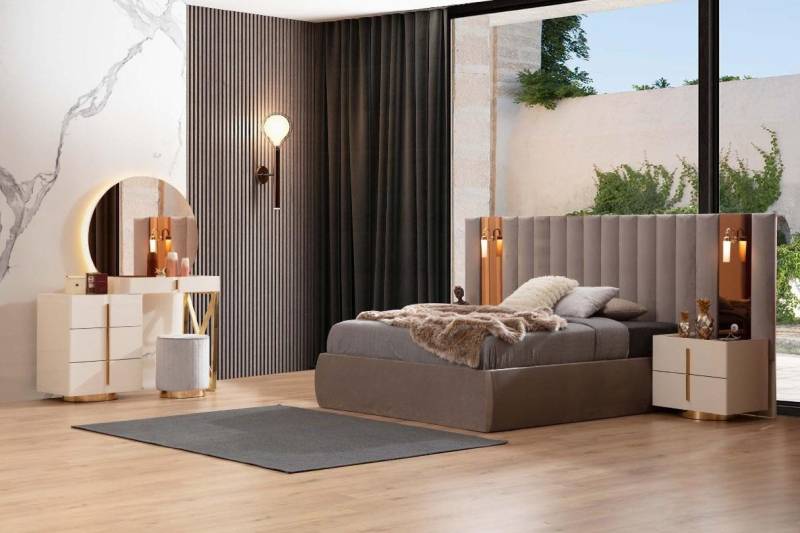 JVmoebel Schlafzimmer-Set Stilvolles Schlafzimmer Set Bett Schminktisch Holz 2x Nachttische, (4-tlg., Bett + 2x Nachttische + Schminktisch mit Spiegel), Made in Europa von JVmoebel