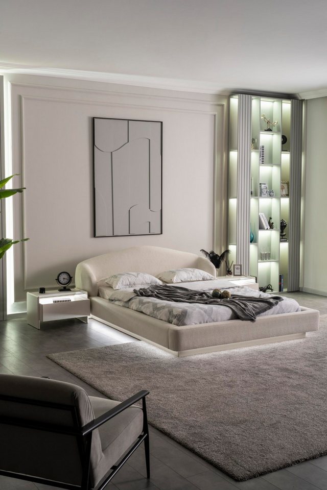 JVmoebel Schlafzimmer-Set Traumschlafzimmer Set in Beige: Holz für Komfort & Gemütlichkeit, (3-tlg., MaßeBett, Maße2X Nachttische), Made in Europe von JVmoebel