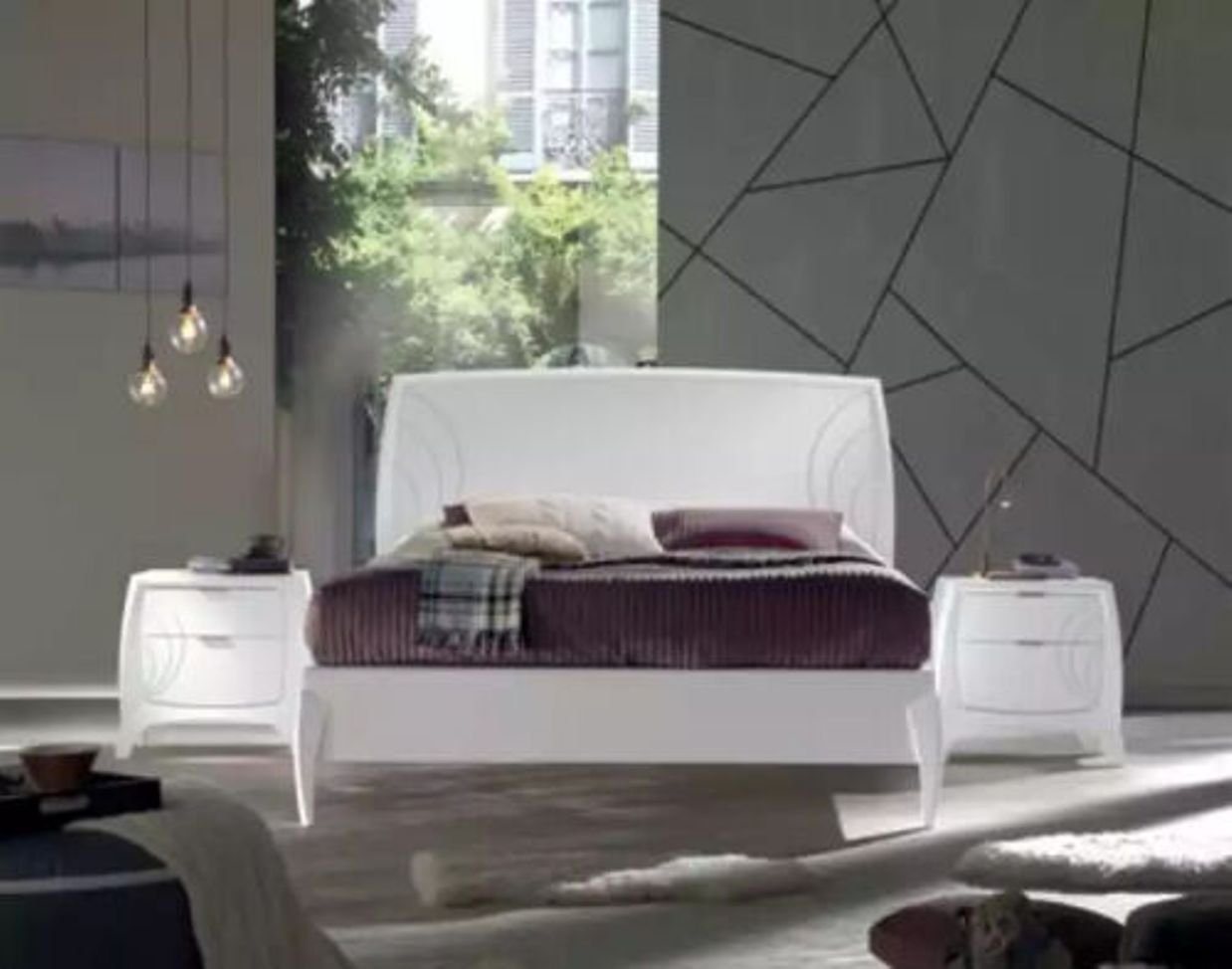 JVmoebel Schlafzimmer-Set Weiß Set Bett Schlafzimmer 2x Nachttische Holz Möbel 3 tlg. Neu, (3-St., Bett + 2x Nachttische), Made in Italy von JVmoebel