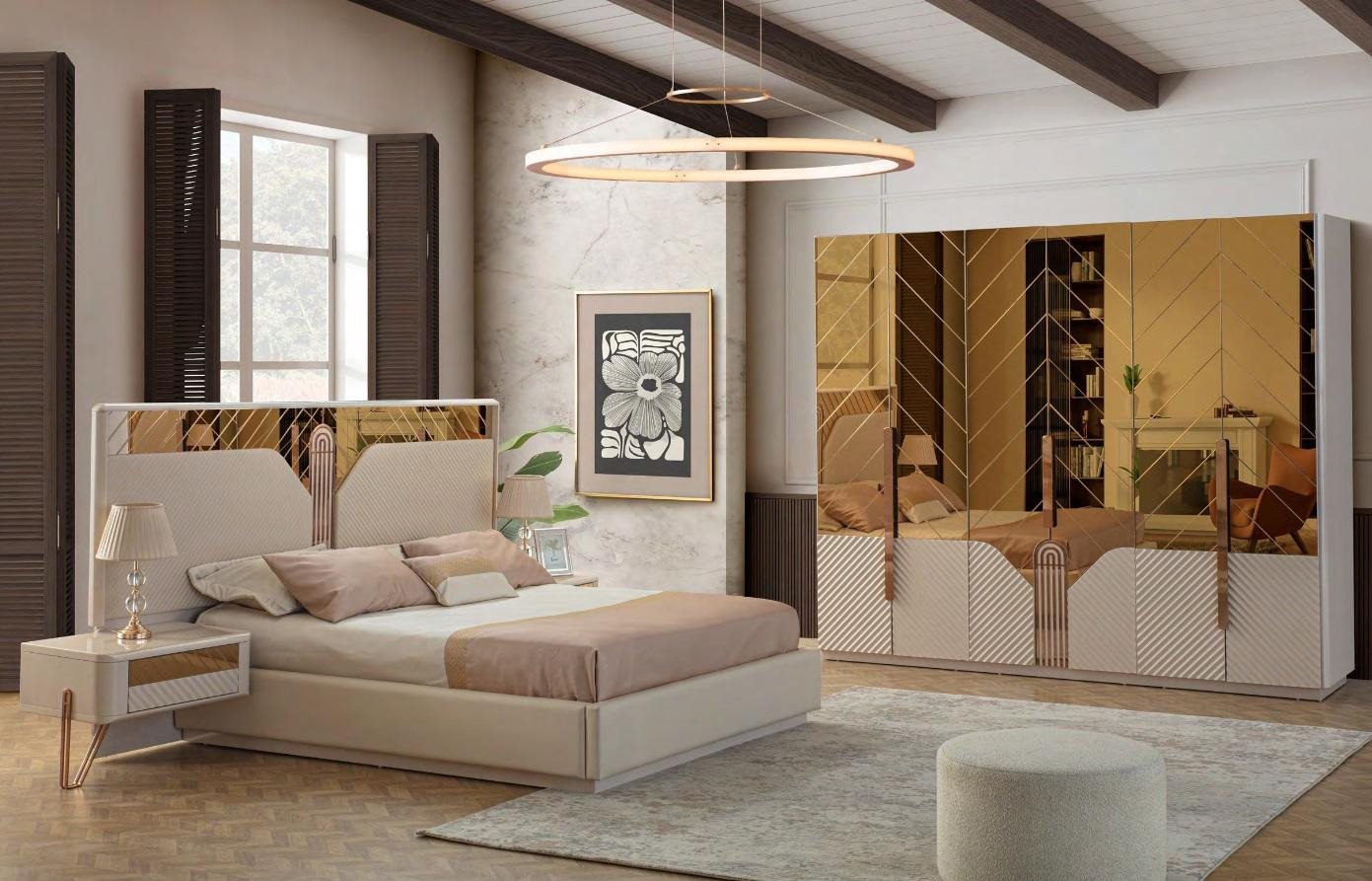 JVmoebel Schlafzimmer-Set Weiße Designer Schlafzimmermöbel Set 4-teilig modernes Design, (Bett / 2x Nachttische / Kleiderschrank), Made in Europa von JVmoebel