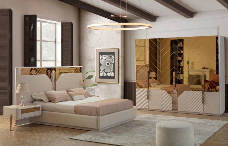 JVmoebel Schlafzimmer-Set Weiße Designer Schlafzimmermöbel Set 4-teilig modernes Design, (Bett / 2x Nachttische / Kleiderschrank), Made in Europa von JVmoebel