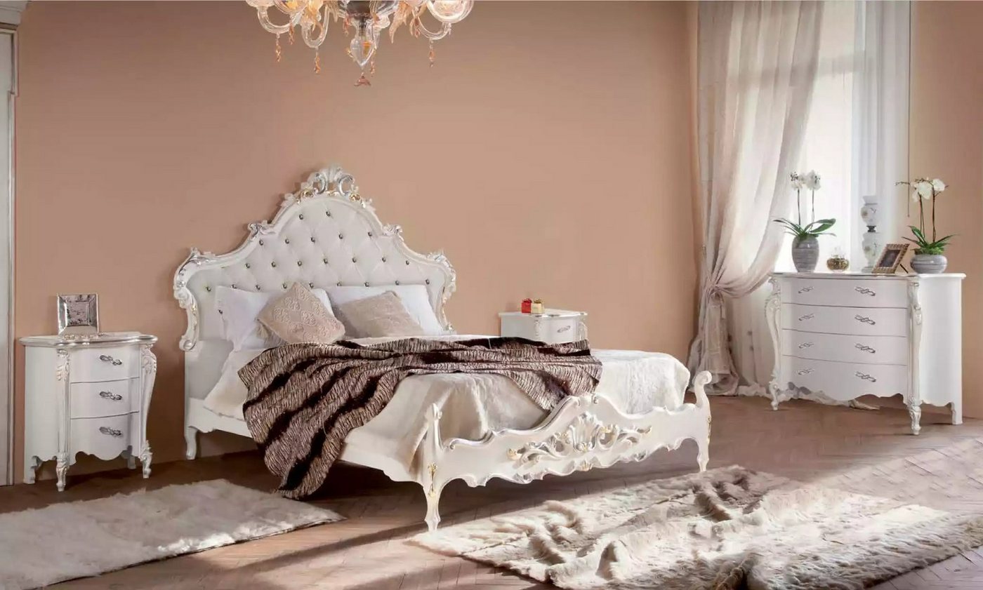 JVmoebel Schlafzimmer-Set Weiße Schlafzimmereinrichtung mit 2 Nachttischen und Kommode, (4-tlg., Bett + 2x Nachttische + Kommode), Made in Europa von JVmoebel