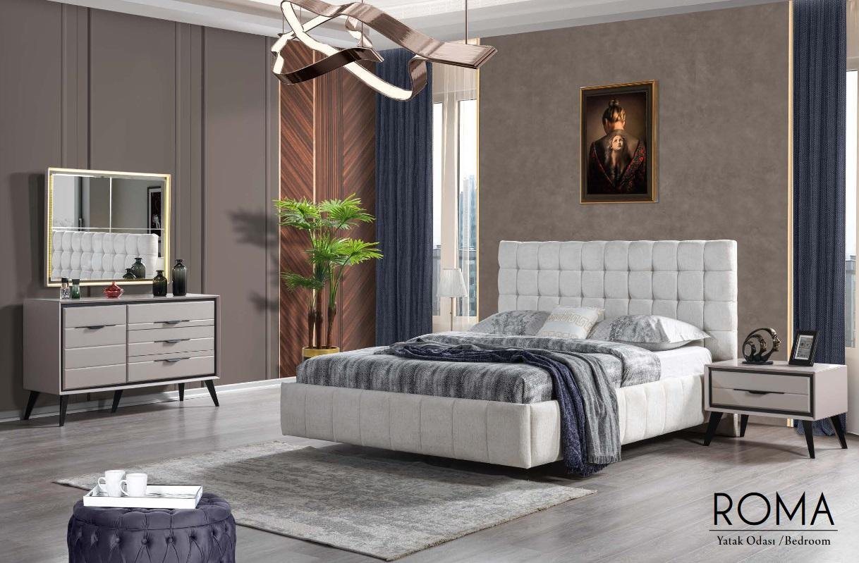 JVmoebel Schlafzimmer-Set Weißes Exklusives Schlafzimmer Bett Designer Nachttische Kommode, (4-St., Bett + 2x Nachttische + Kommode), Made in Europa von JVmoebel