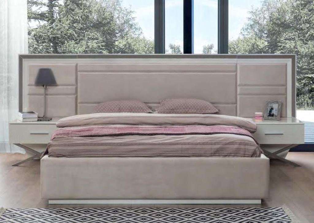 JVmoebel Schlafzimmer-Set Weißes Stilvolles Schlafzimmer Set Designer Doppelbett 2x Nachttische, (3-St., Bett / 2x Nachttische), Made in Europa von JVmoebel