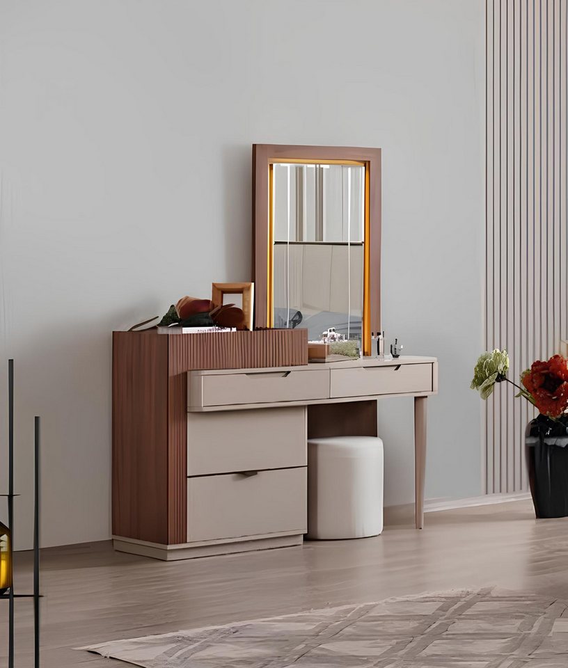 JVmoebel Schminktisch Beige-Braune Designer Kommode & Schminktisch Set fürs Schlafzimmer (1-St., 1x Schminktisch mit Spiegel), Made in Europa von JVmoebel