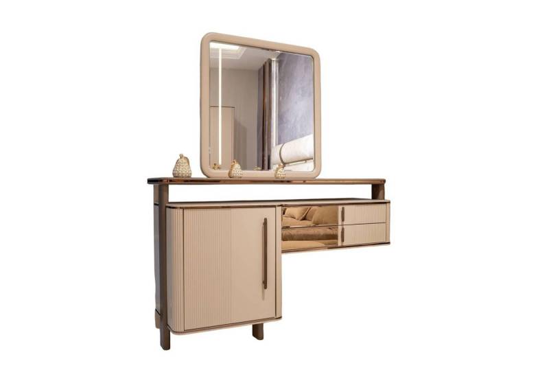 JVmoebel Schminktisch Eleganter Beigefarbener Schminktisch mit Spiegel und Puff aus Holz (Maße Schminktisch, Maße Puff), Made in Europe von JVmoebel