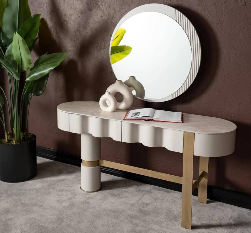 JVmoebel Schminktisch Eleganter Beiger Schminktisch mit Spiegel aus Holz (Schminktisch mit Spiegel), Made in Europe von JVmoebel