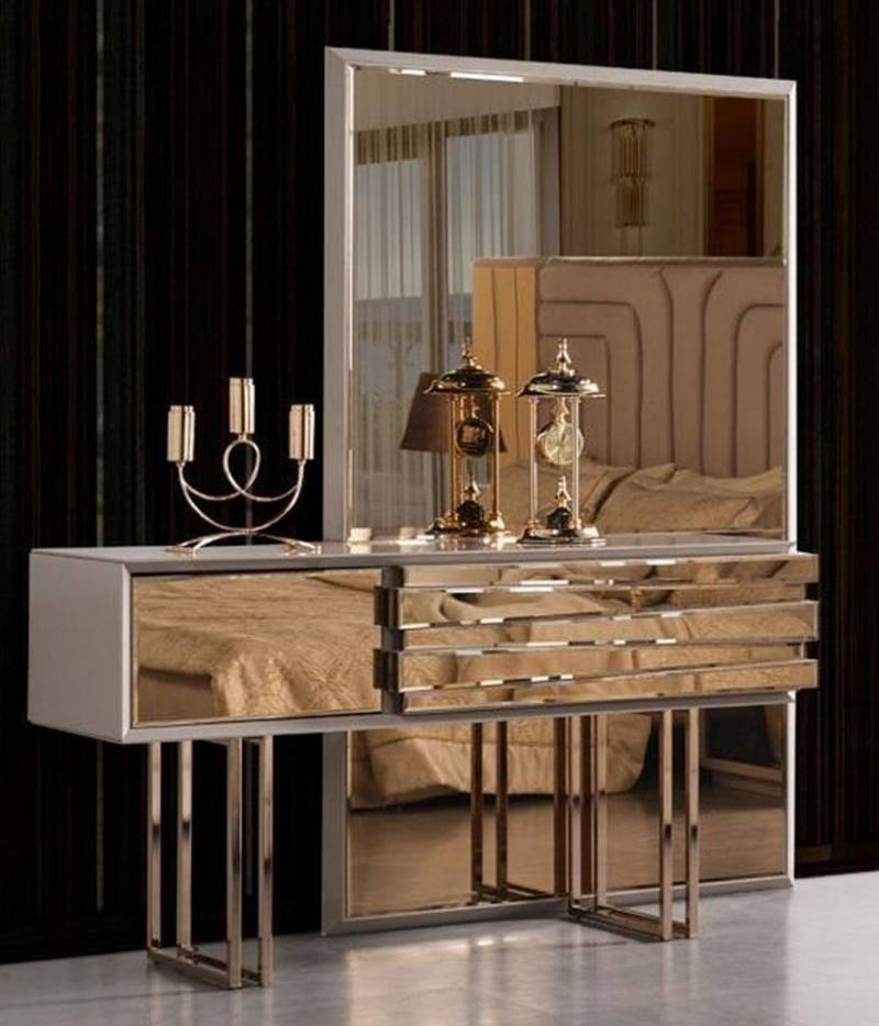 JVmoebel Schminktisch Eleganter Schminktisch Beige Goldener Konsolentisch aus Holz SOFORT (Schminktisch), Made in Europa von JVmoebel