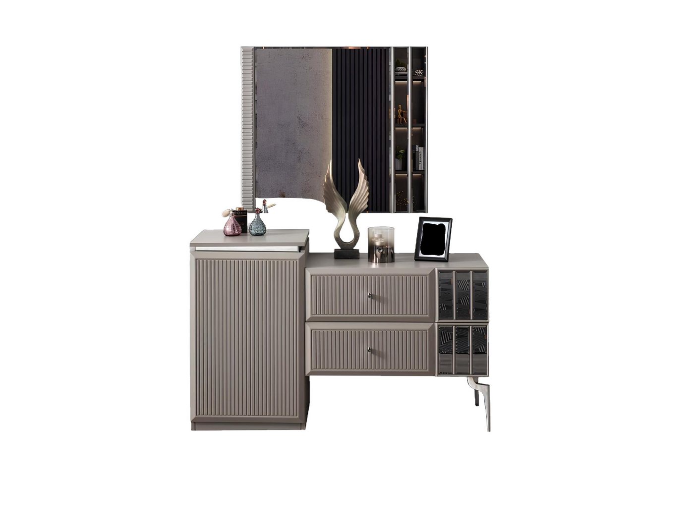 JVmoebel Schminktisch Grau Holz Schminktisch mit Spiegel für das Schlafzimmer (2-St., Kommode/Spiegel), Made in Europa von JVmoebel