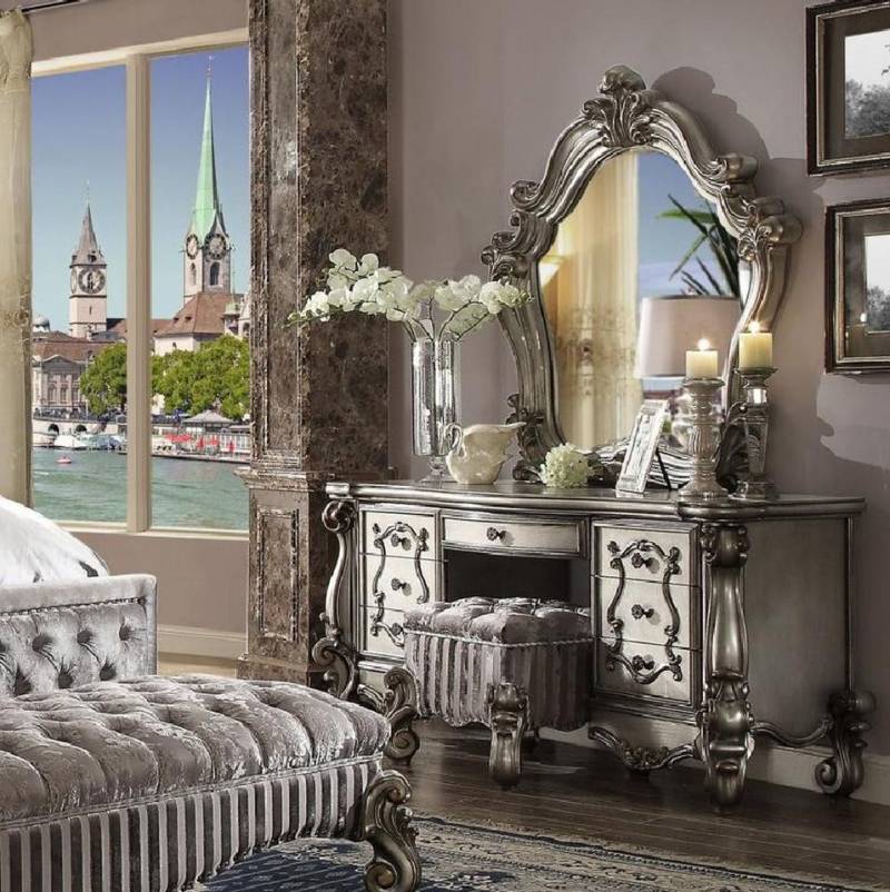 JVmoebel Schminktisch Klassischer Spiegel Konsole Kommode Schlafzimmer Barock neu Silber, Made in Europa von JVmoebel