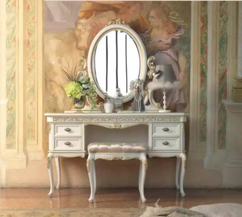 JVmoebel Schminktisch Komplettset Spiegel und Hocker in Weiß für das Schlafzimmer (3-St., Schminktisch + Spiegel + Hocker), Made in Europa von JVmoebel