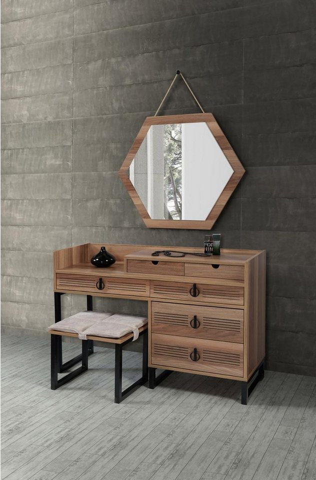 JVmoebel Schminktisch Luxuriöser Schminktisch mit Spiegel aus Holz im modernen Braunton (1-St), Made in Europa von JVmoebel