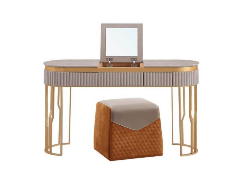 JVmoebel Schminktisch Moderner Beige Schminktisch aus Holz für Luxus Schlafzimmer (2-St., 1x Schminktisch + 1x Hocker), Made in Europa von JVmoebel