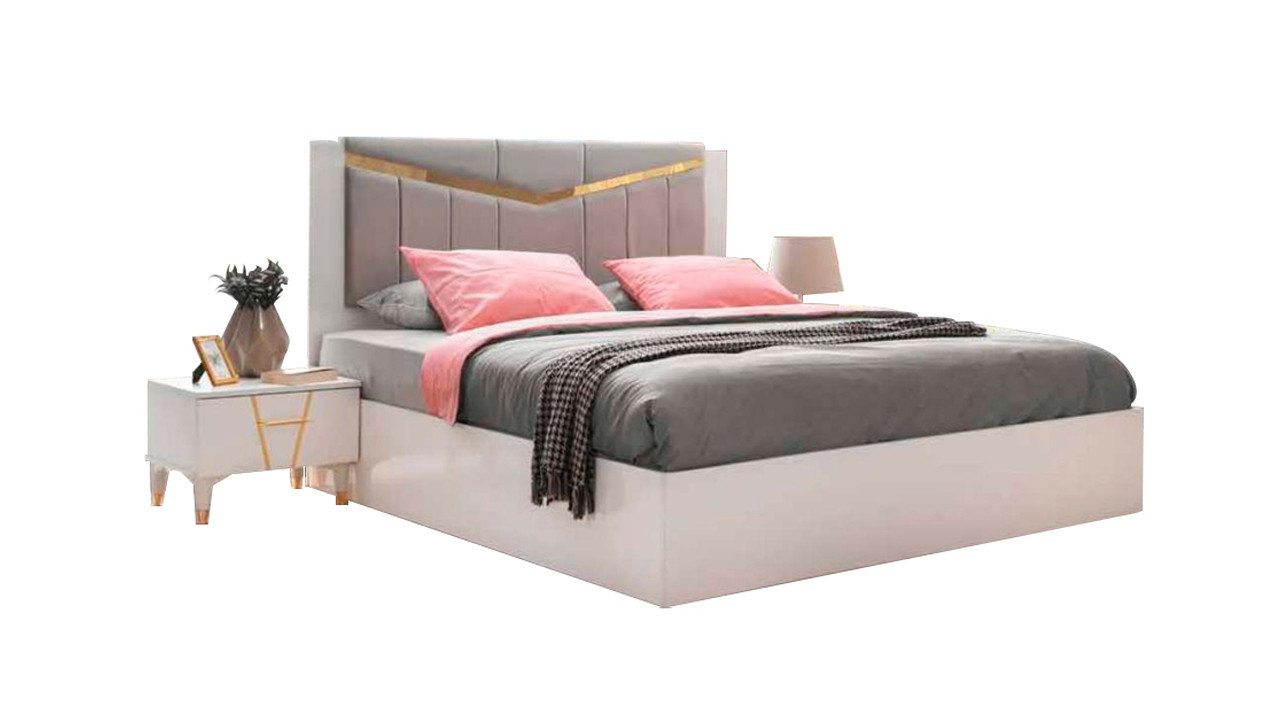 JVmoebel Schlafzimmer-Set Modern Schlafzimmer-Set Bett 2x Nachttische Weiß Einfarbig Rechteckig, (3-St., Bett + 2x Nachttische), Made in Europa von JVmoebel