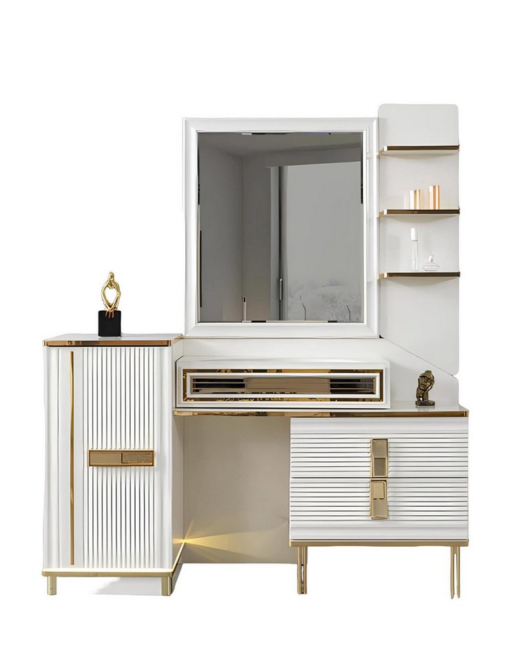 JVmoebel Schminktisch Makeup Tisch Kommode Mit Spiegel Holz Edelstahl Weiß Gold Beauty (1-St., Schminktisch), Made in Europa von JVmoebel