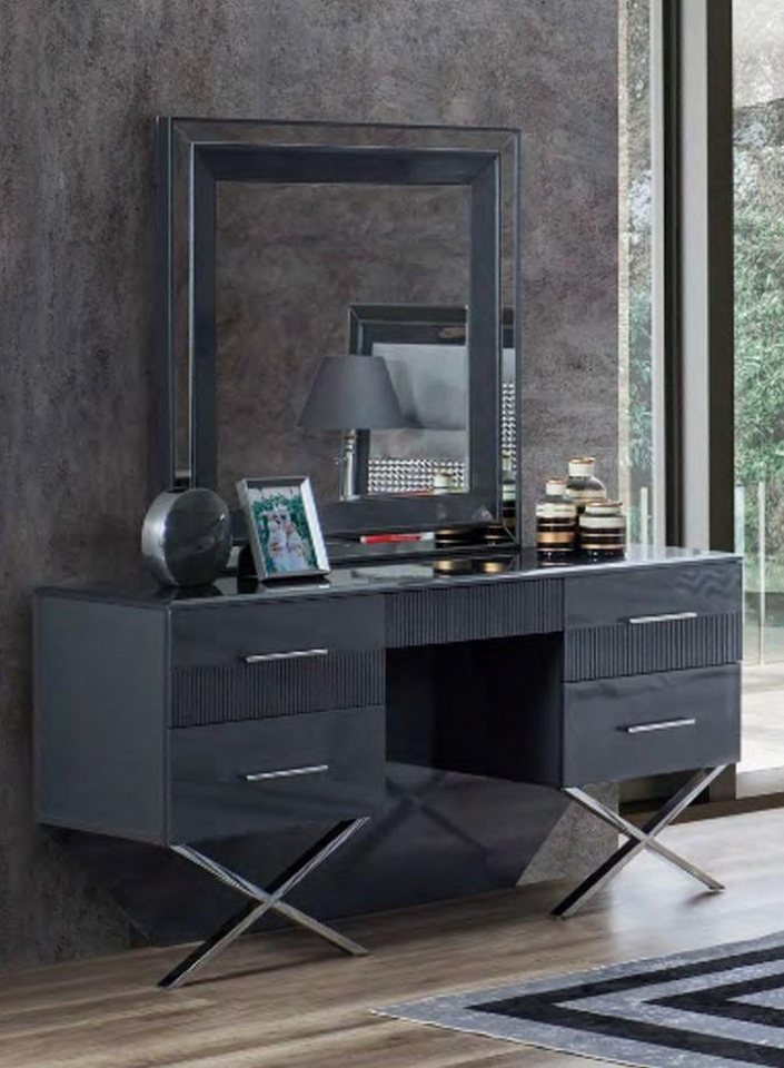 JVmoebel Schminktisch Schminktisch in Grau mit Edelstahlfüßen und 4 Türen (2-St., Schminktisch), Made in Europa von JVmoebel