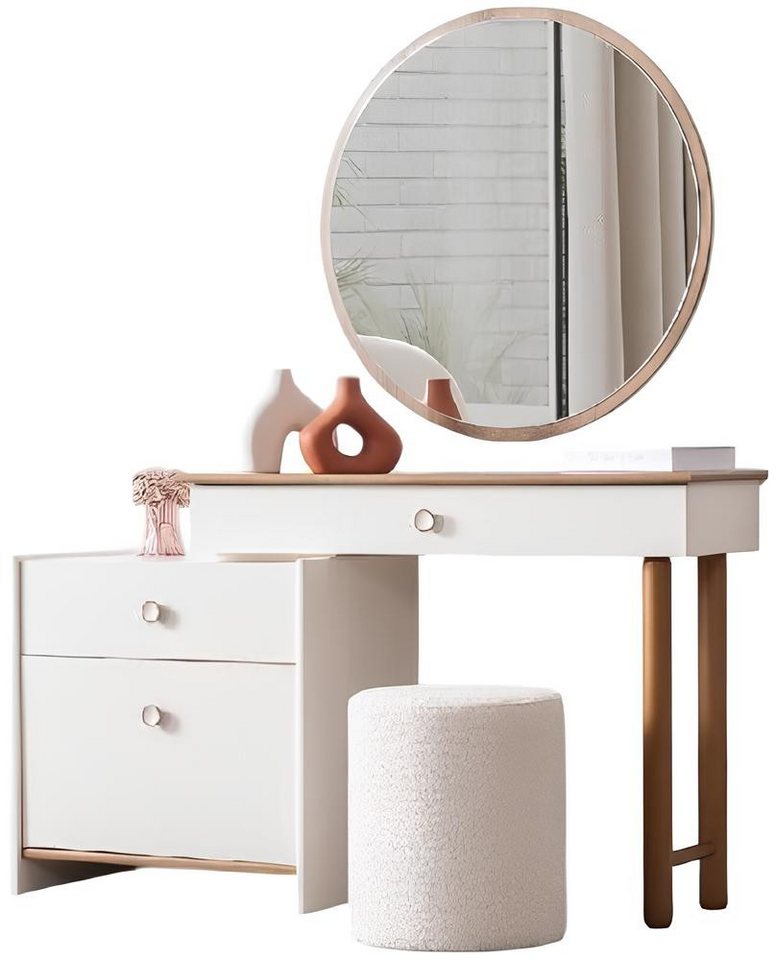 JVmoebel Schminktisch Schön & bequem: Schminktisch aus Holz in Weiß mit Spiegel (MaßeSchminktisch mit Spiegel, MaßeHocker), Made in Europa von JVmoebel