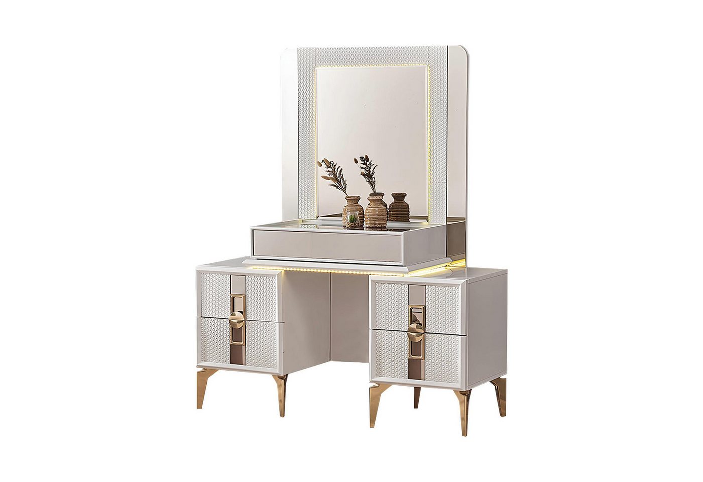 JVmoebel Schminktisch Weiß-Goldene Schminkkonsole Designer Frisierkommode Luxus Holz Möbel (1-St., Schminktisch), Made in Europa von JVmoebel