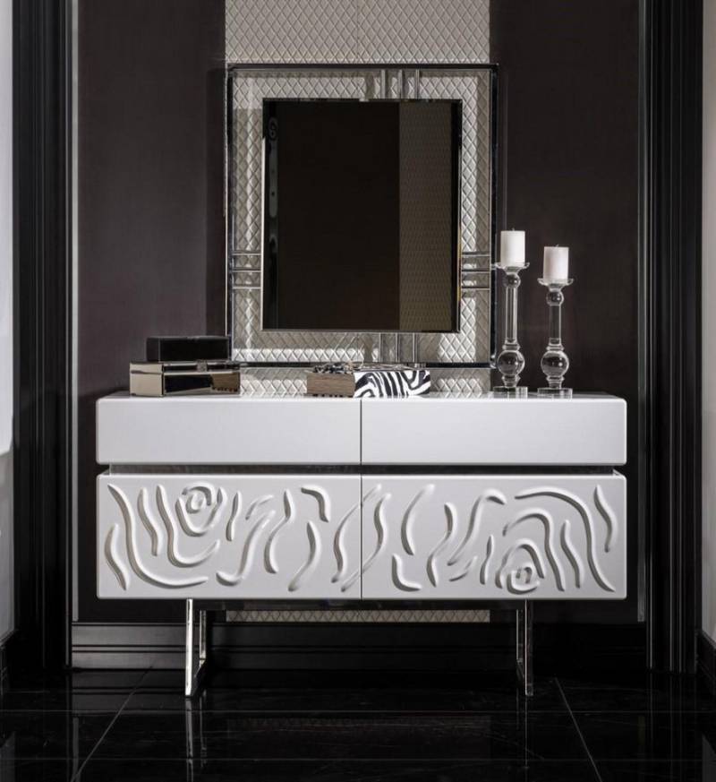 JVmoebel Schminktisch Weiße Holzkommode mit Spiegel - Eleganter Schminktisch für (Spiegel, Kommode), Made in Europe von JVmoebel