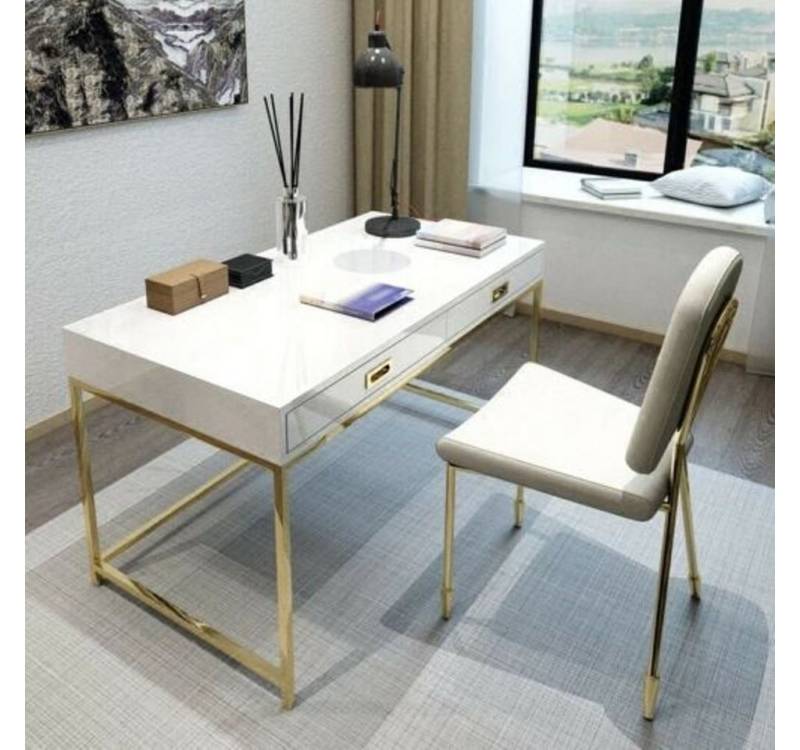 JVmoebel Schreibtisch Arbeits Schreib Büro Tisch Luxus Edelstahl Designer Möbel Glanz Tische, Made in Europa von JVmoebel