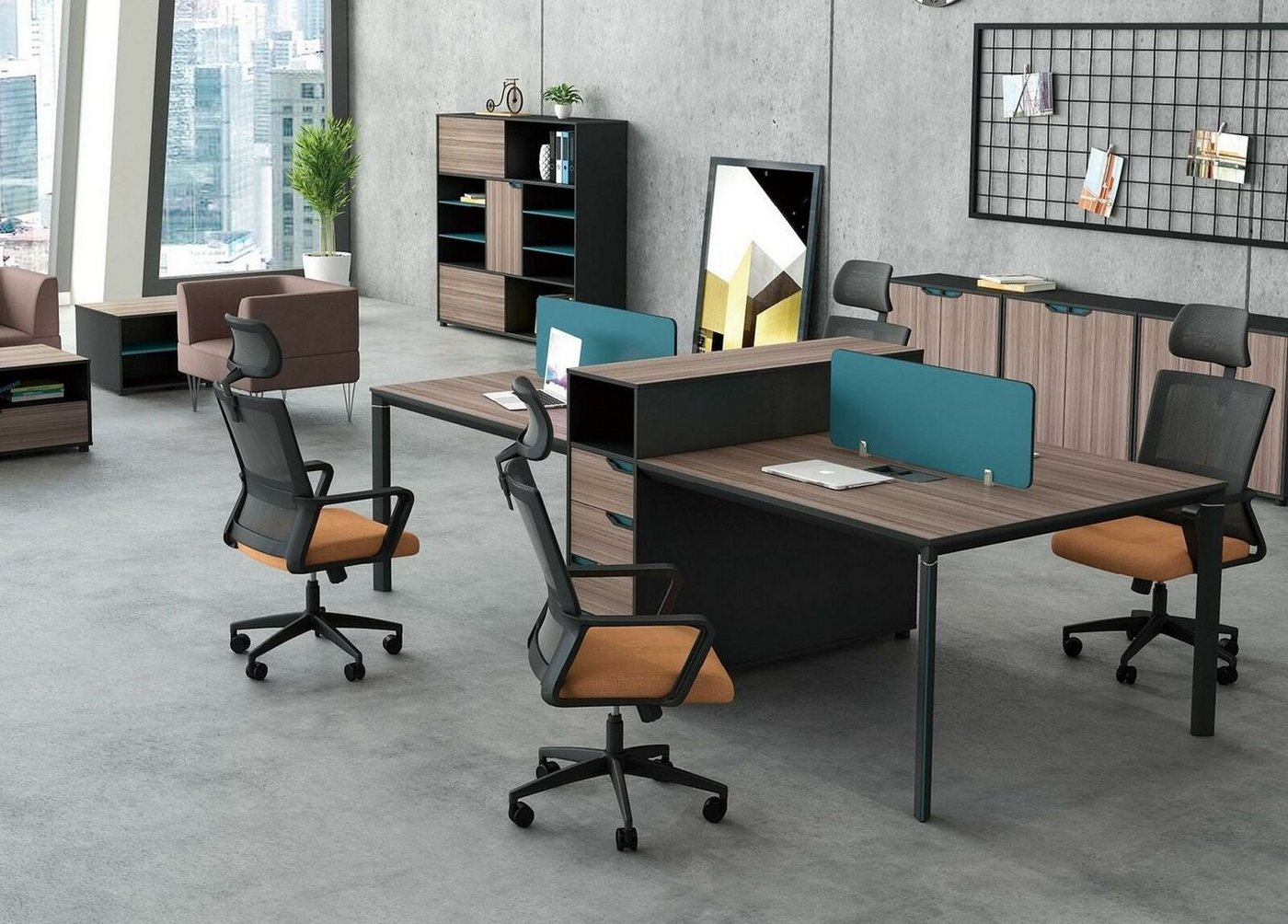 JVmoebel Schreibtisch, schreibtisch workstation tisch 4 arbeitsplätze counter holz von JVmoebel