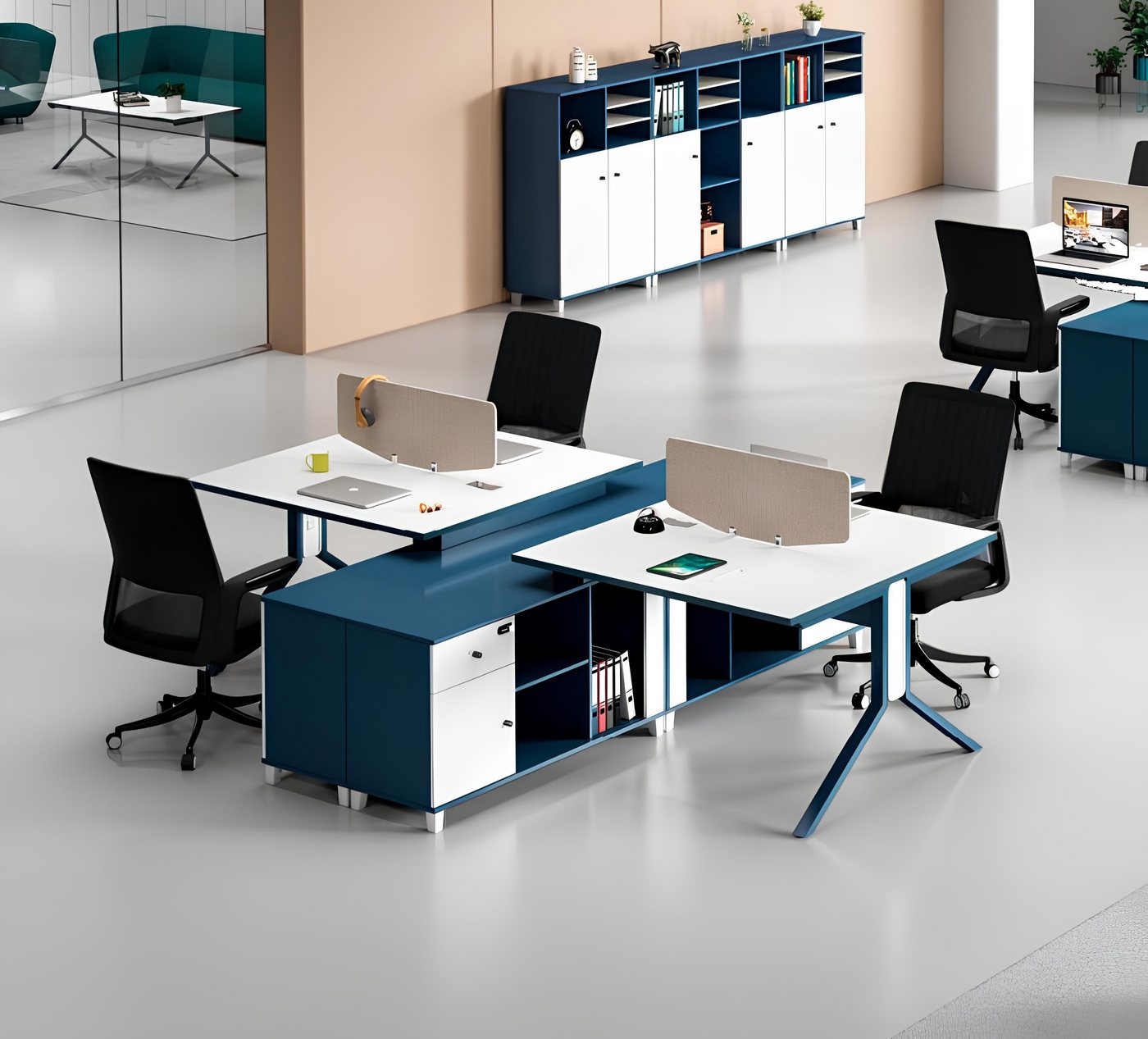 JVmoebel Schreibtisch Blau-weißer Arbeitstisch Arbeitsplatz Möbel Designer Hochwertige (Arbeitstisch), Made in Europa von JVmoebel