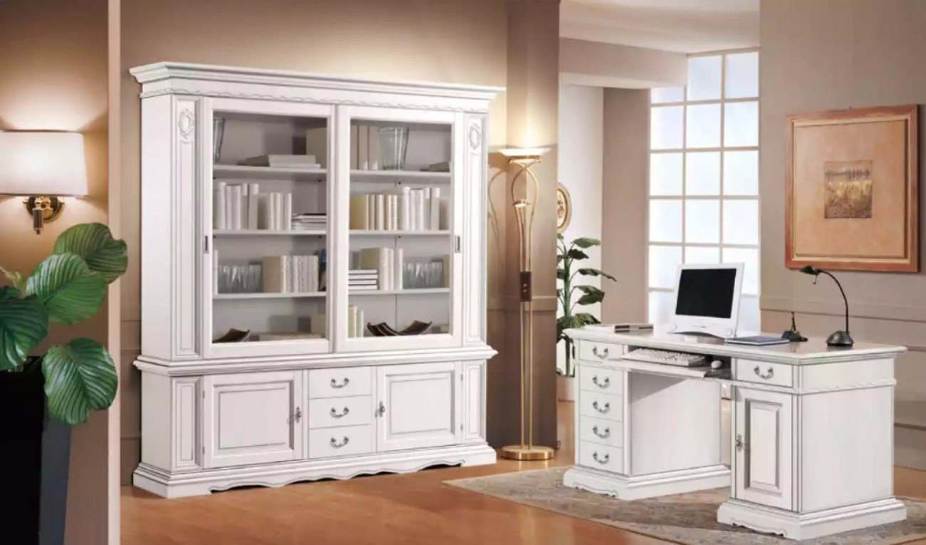 JVmoebel Schreibtisch Büro Einrichtung Schreibtisch Weiß Bücherschrank Klassischer Set 2tlg (2-St., 1x Schreibtisch + 1x Bücherschrank), Made in Europa von JVmoebel