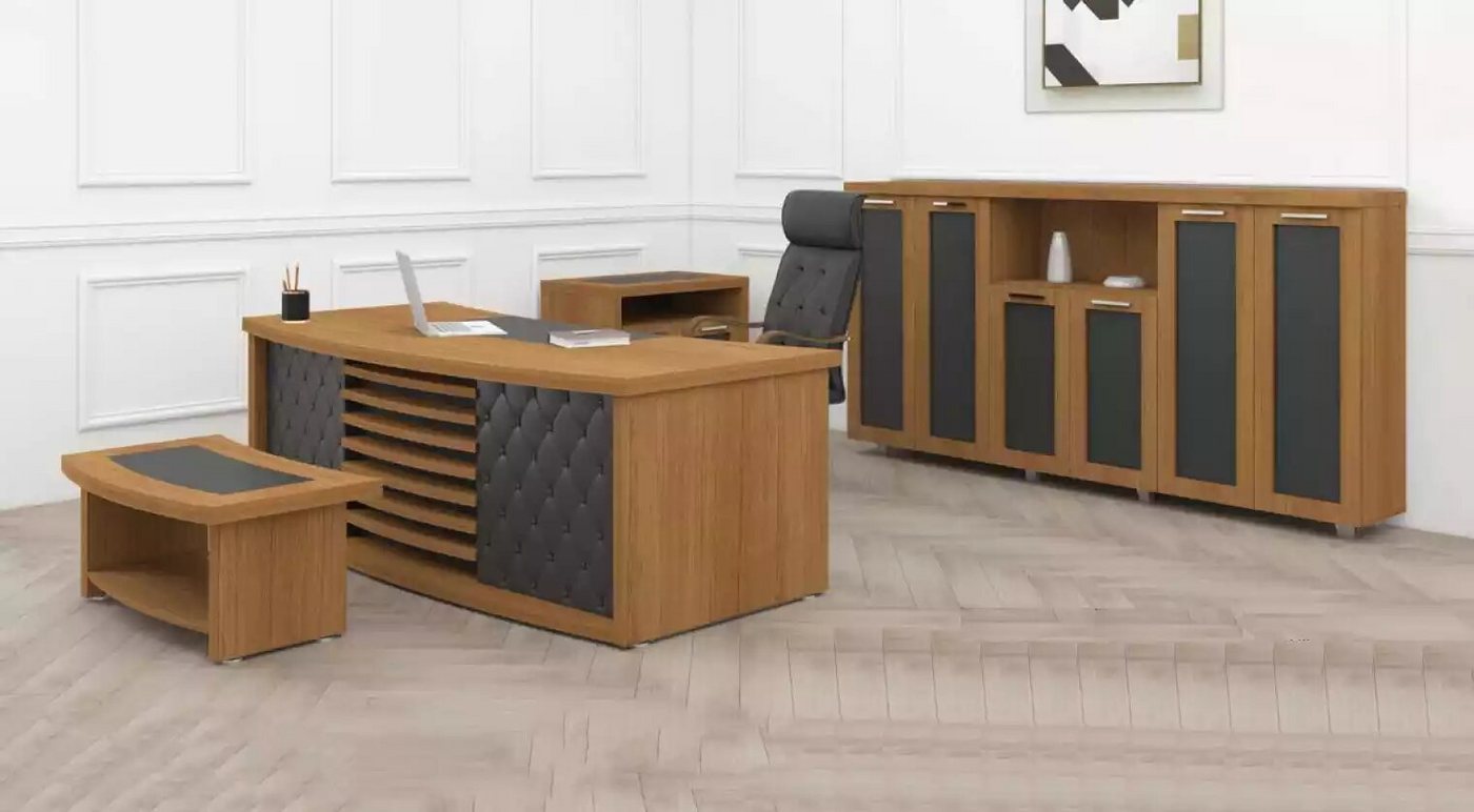 JVmoebel Schreibtisch Design Büro Set Luxus Holz Möbel Schreibtisch Schrank Einrichtung (4-St., Schreibtisch, Couchtisch, Beistelltisch, Schrank), Made in Europa von JVmoebel