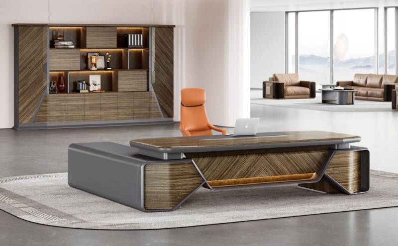 JVmoebel Büromöbel-Set Designer Braun-Grauer Schreibtisch Robuster Aktenschrank 2tlg Möbel, (Arbeitstisch + Schrank), Made in Europa von JVmoebel