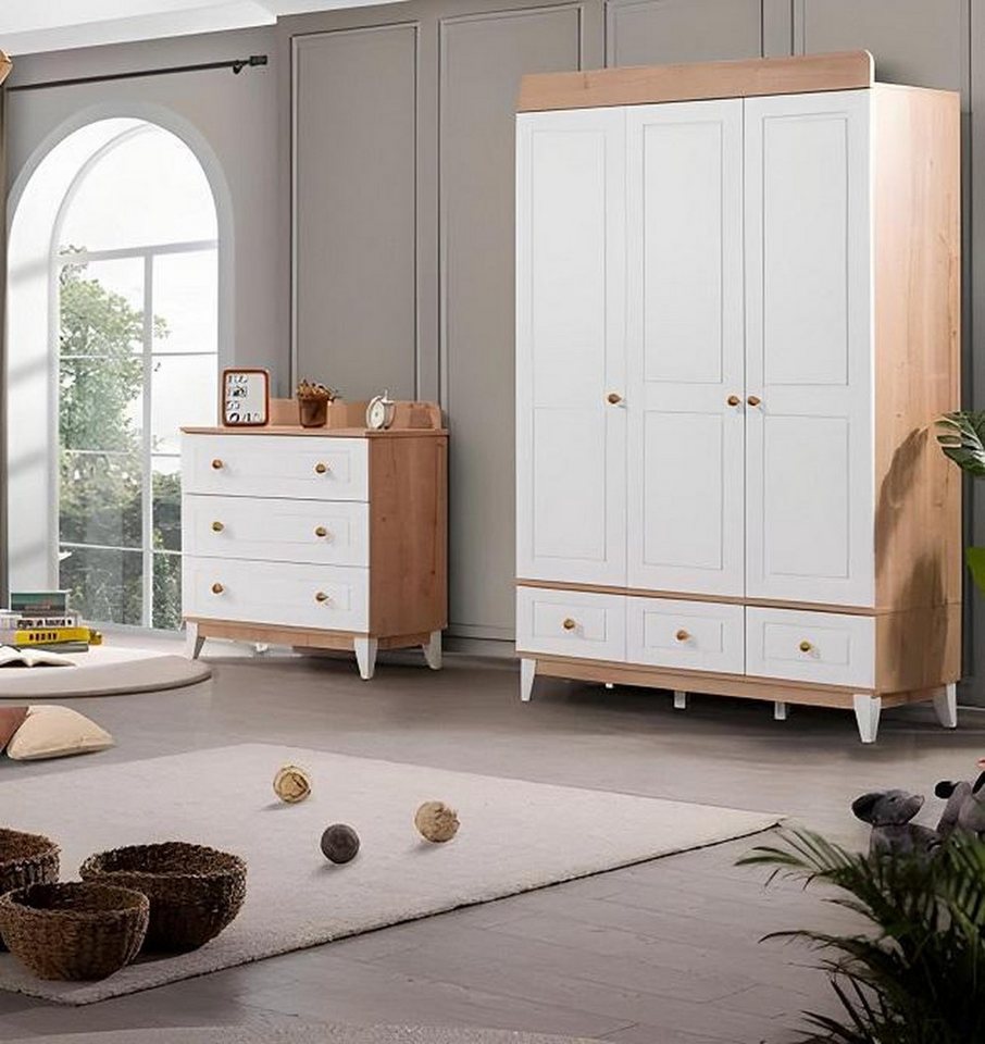 JVmoebel Schreibtisch Eleganter Holzschreibtisch mit blauen Akzenten und Schubladen (2-St., Schreibtisch), Made in Europa von JVmoebel