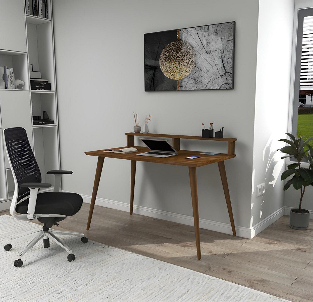 JVmoebel Schreibtisch Eleganter Schreibtisch aus dunklem Holz für modernes Bürodesign (Computertisch), Made in Europa von JVmoebel
