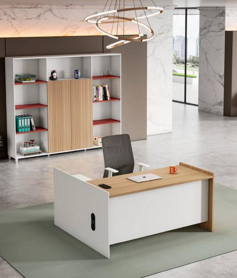 JVmoebel Büromöbel-Set Garnitur Büromöbel Arbeitstisch Büroschrank Weiß Holz Büro Tisch Set, (Arbeitstisch + Schrank), Made in Europa von JVmoebel