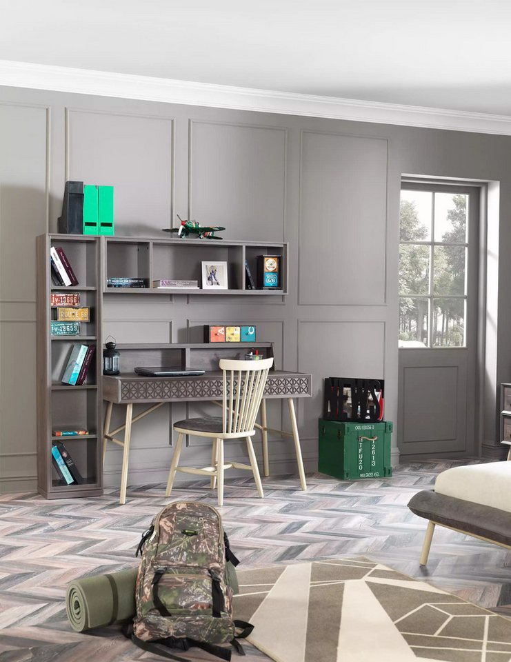 JVmoebel Schreibtisch Grau Computertisch Set 3tlg Schreibtisch Bücherregal Holz Regale Tisch (3-St., Nur Schreibtisch + 2x Bücherregal), Made in Europa von JVmoebel