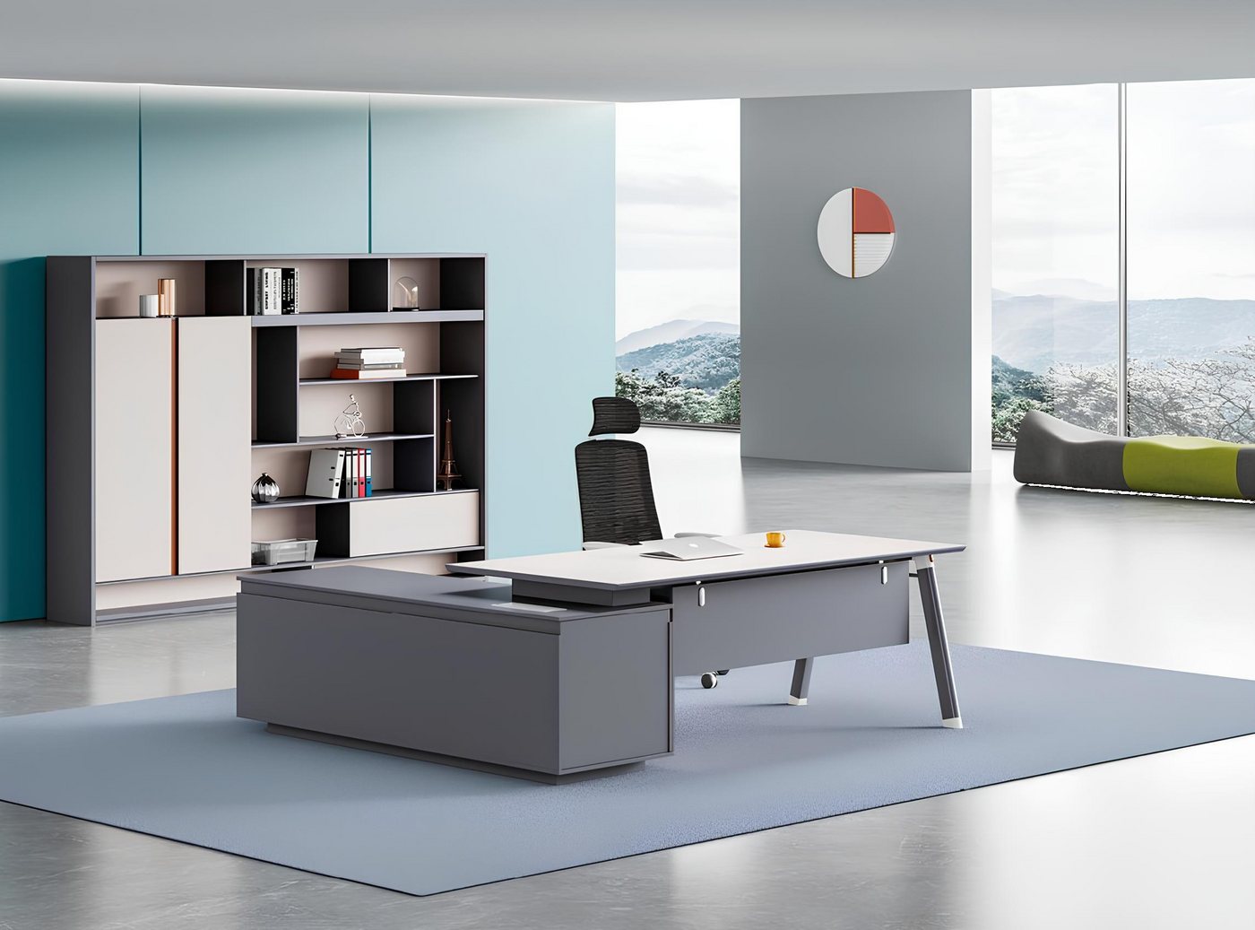 JVmoebel Eckschreibtisch Grau-Weißer Chef Tisch Designer Eckschreibtisch Robuste Holz Büro (Arbeitstisch), Made in Europa von JVmoebel